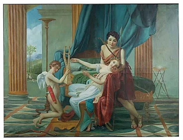 Scena Neoclassica con figure, dipinto a olio su tela, inizio '900