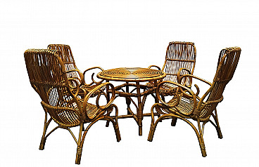 4 Rattan chairs and round table attributed to Franco Albini, 1960s