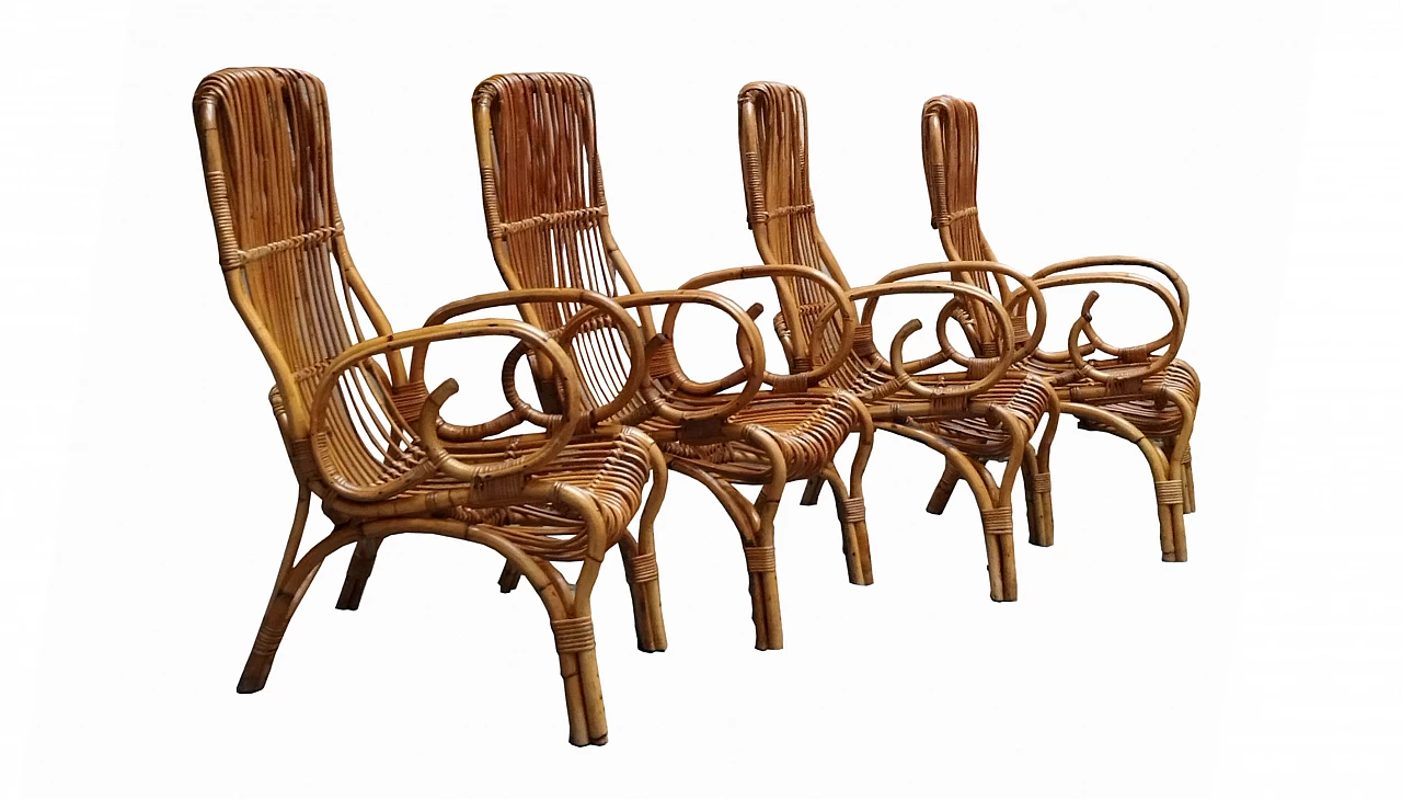 4 Rattan chairs and round table attributed to Franco Albini, 1960s 3