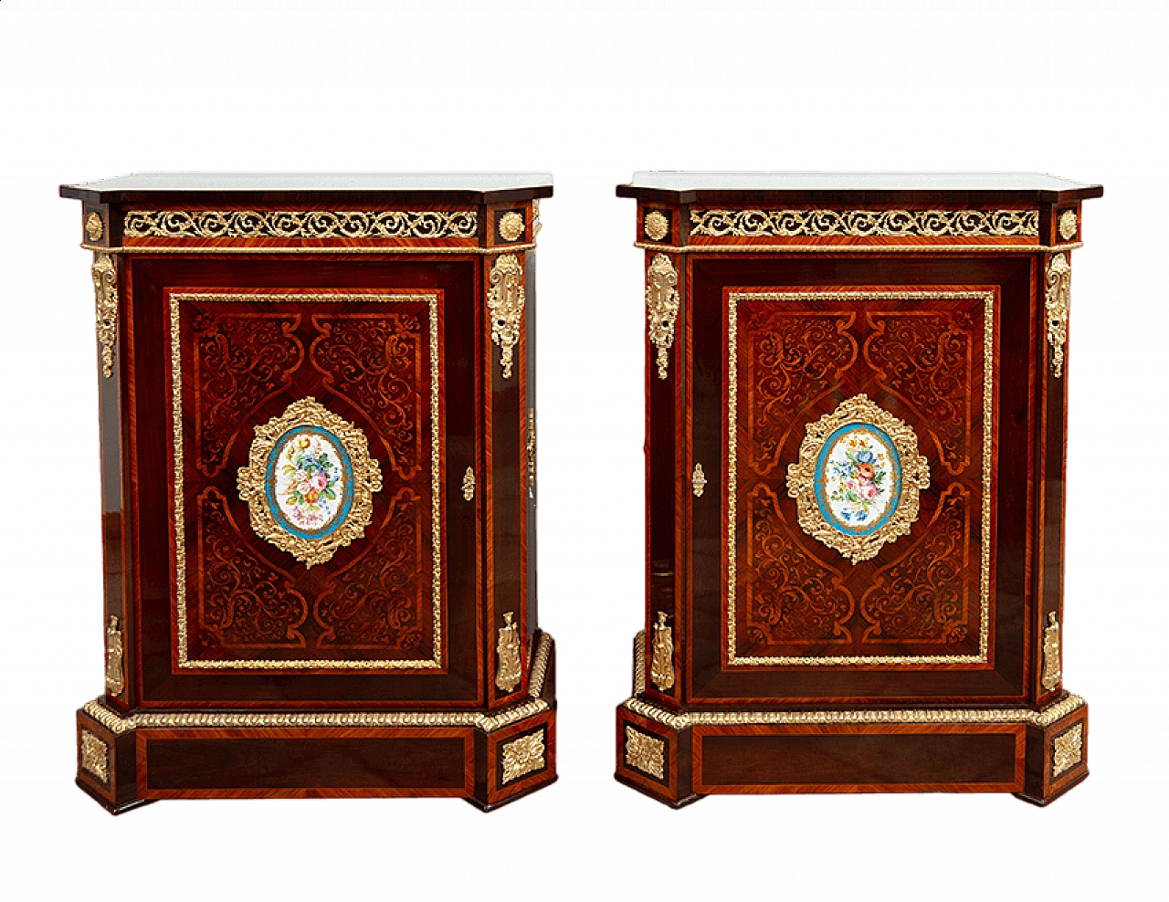 Pair of Napoleon III sideboards with porcelain details, 19th century 9