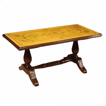 Base table with a carved base in beech and marble top, 1960s