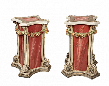 Pair of Venetian lacquered and gilded wood columns, early 20th century