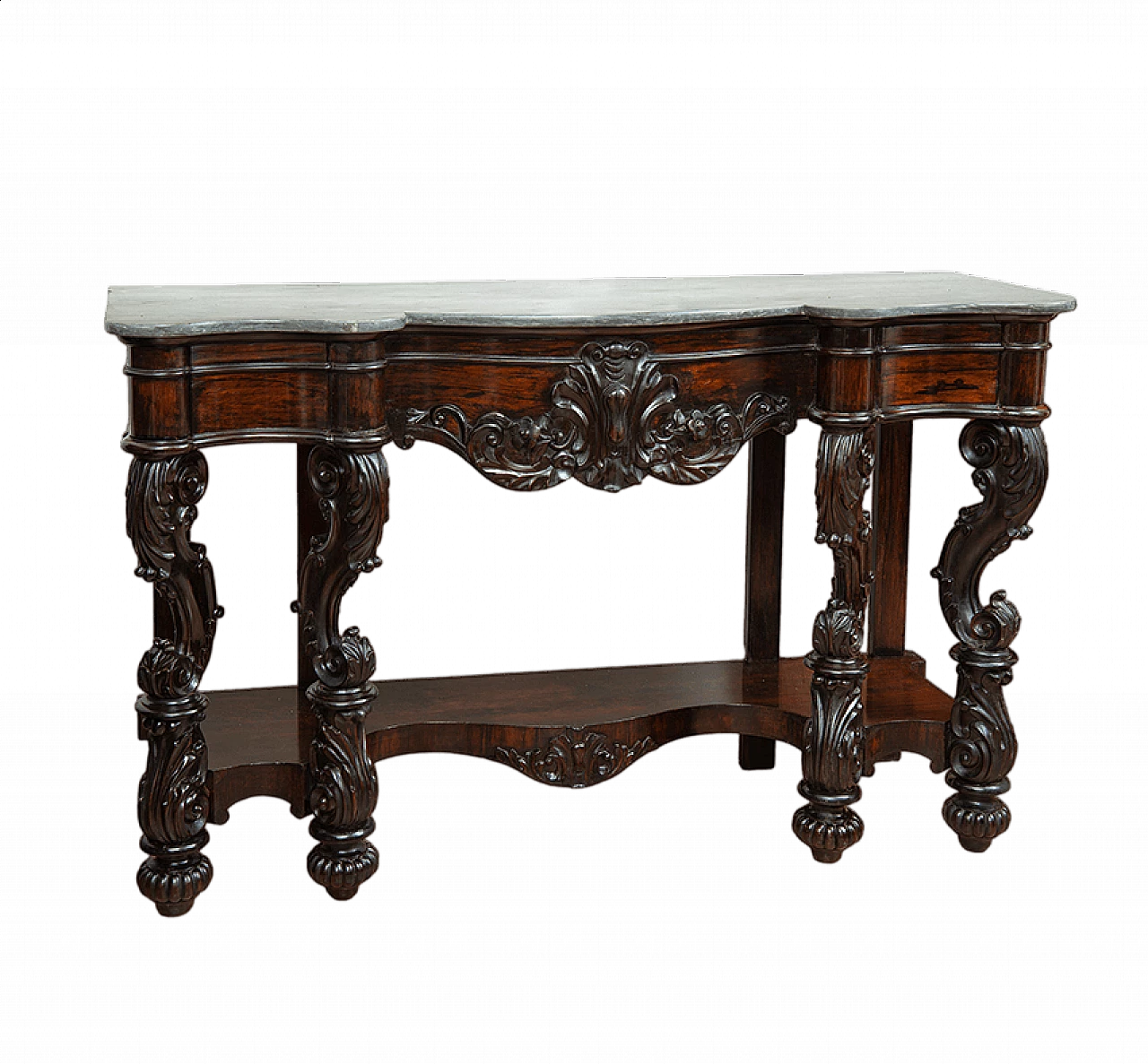 Neapolitan Louis Philippe wood console with marble top, 19th century 6