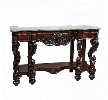 Neapolitan Louis Philippe wood console with marble top, 19th century