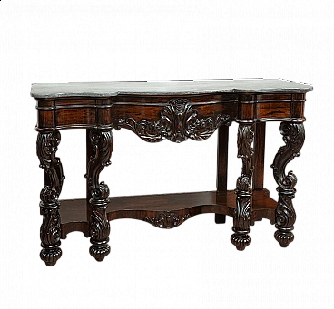 Neapolitan Louis Philippe wood console with marble top, 19th century