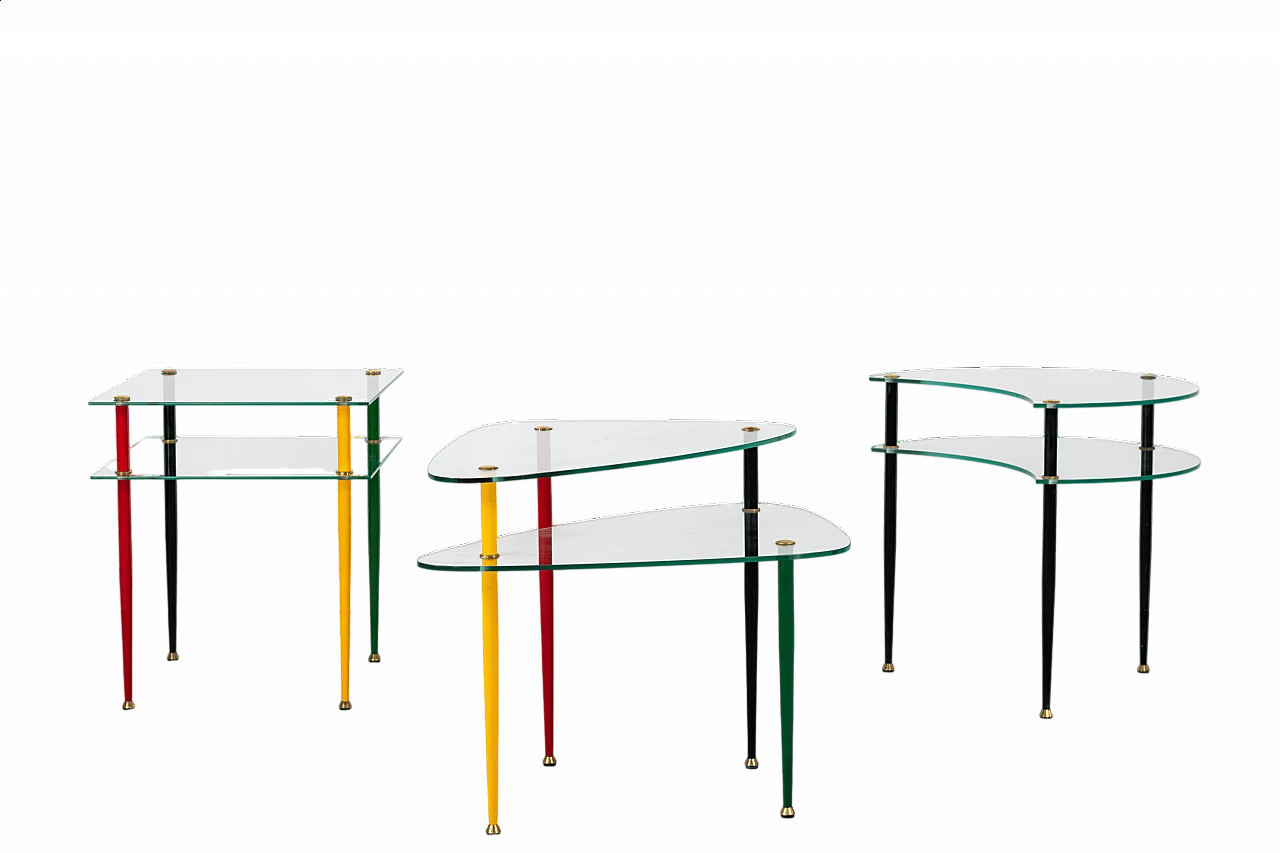 3 Arlecchino coffee tables in glass and metal by Edoardo Paoli, 1950s 15