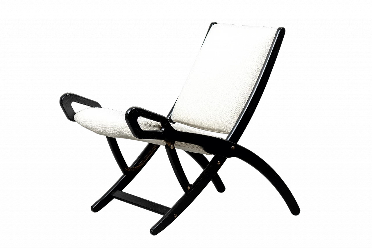 Ninfea folding chair in wood and white fabric by Gio Ponti for Reguitti, 1960s 7
