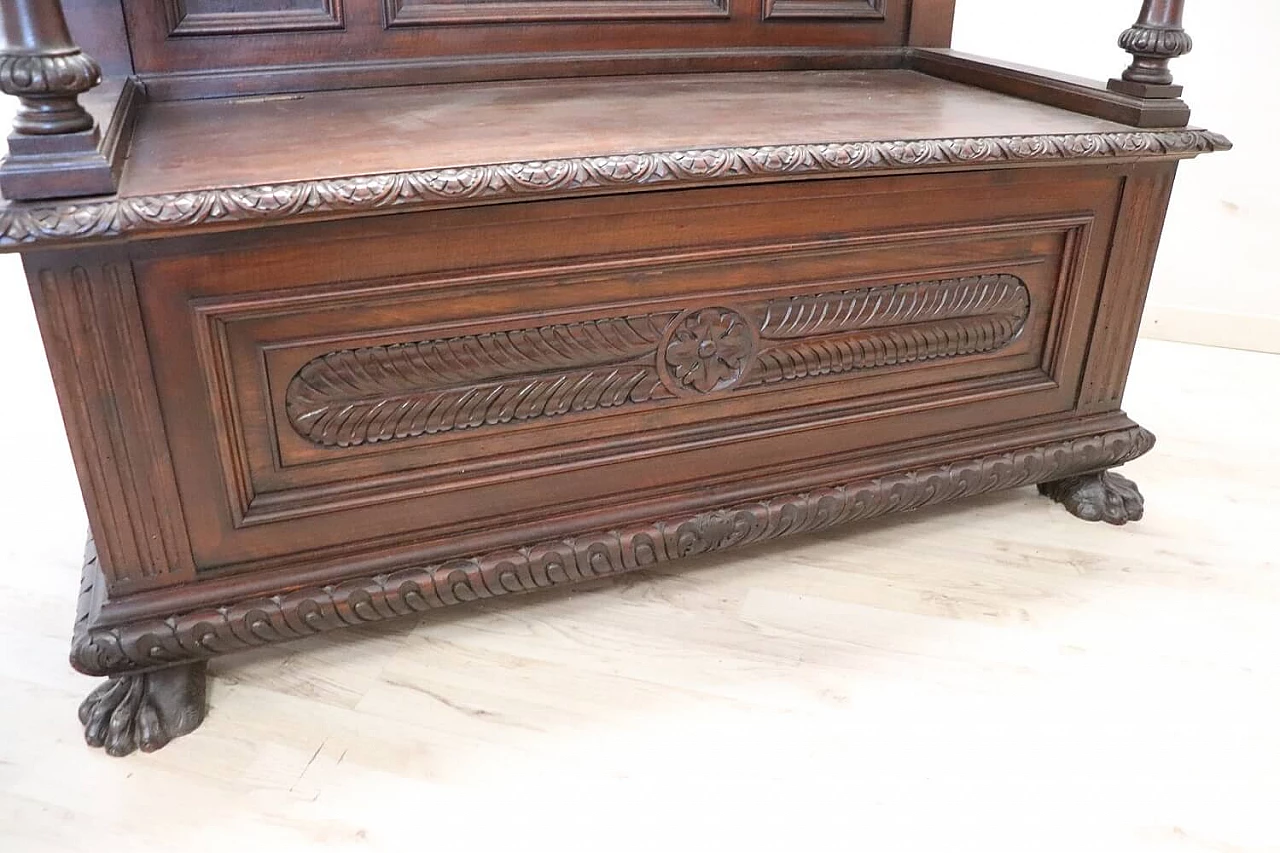 Renaissance style carved walnut bench, late 19th century 8
