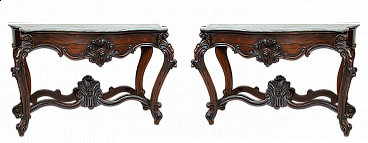 Pair of Neapolitan Louis Philippe wood and marble consoles, 19th century