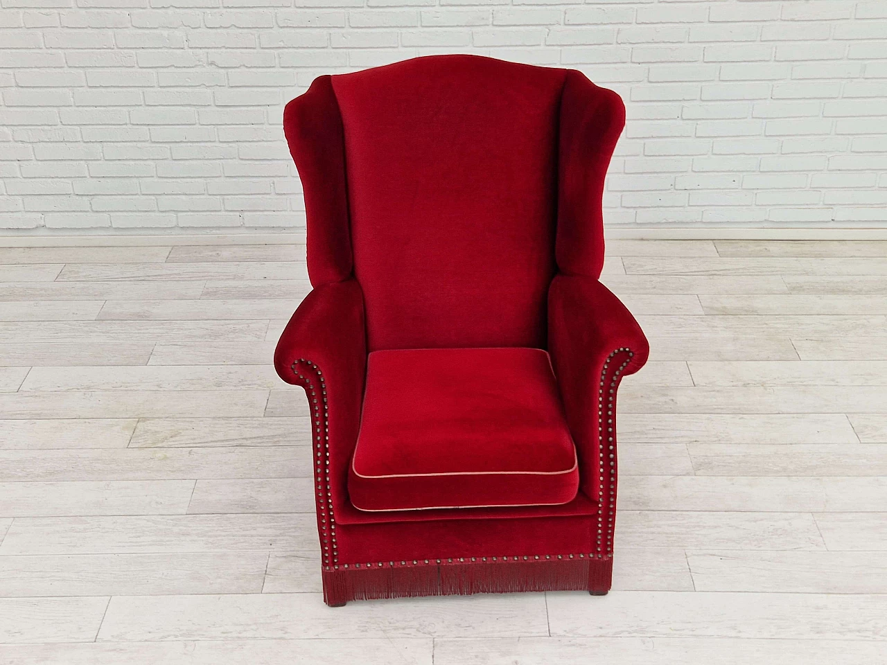 Danish high-backed armchair in dark red velvet, 1960s intOndo