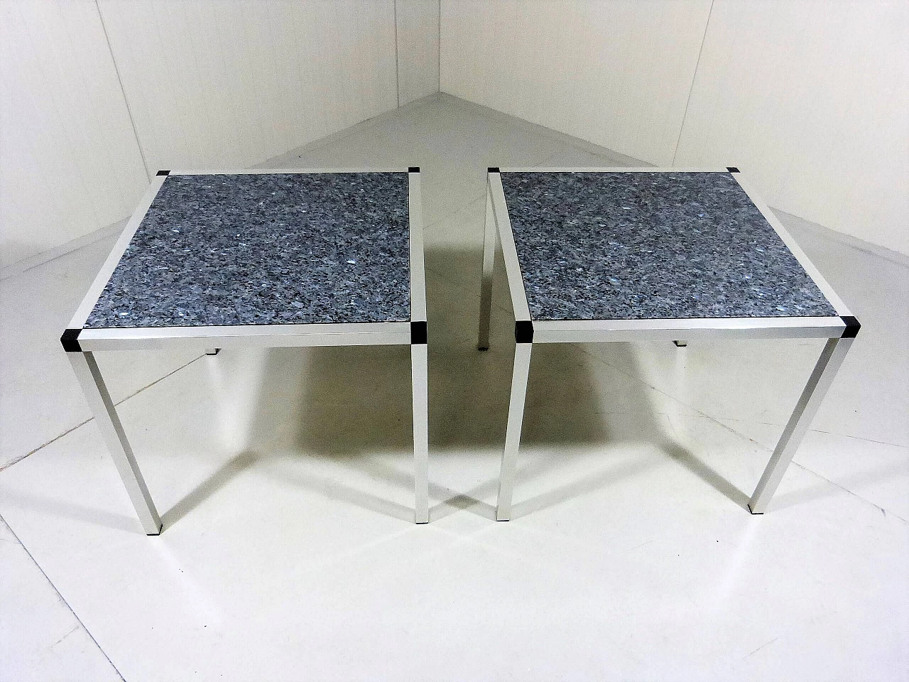 Pair of coffee tables with stainless steel frame and granite top, 1980s 1