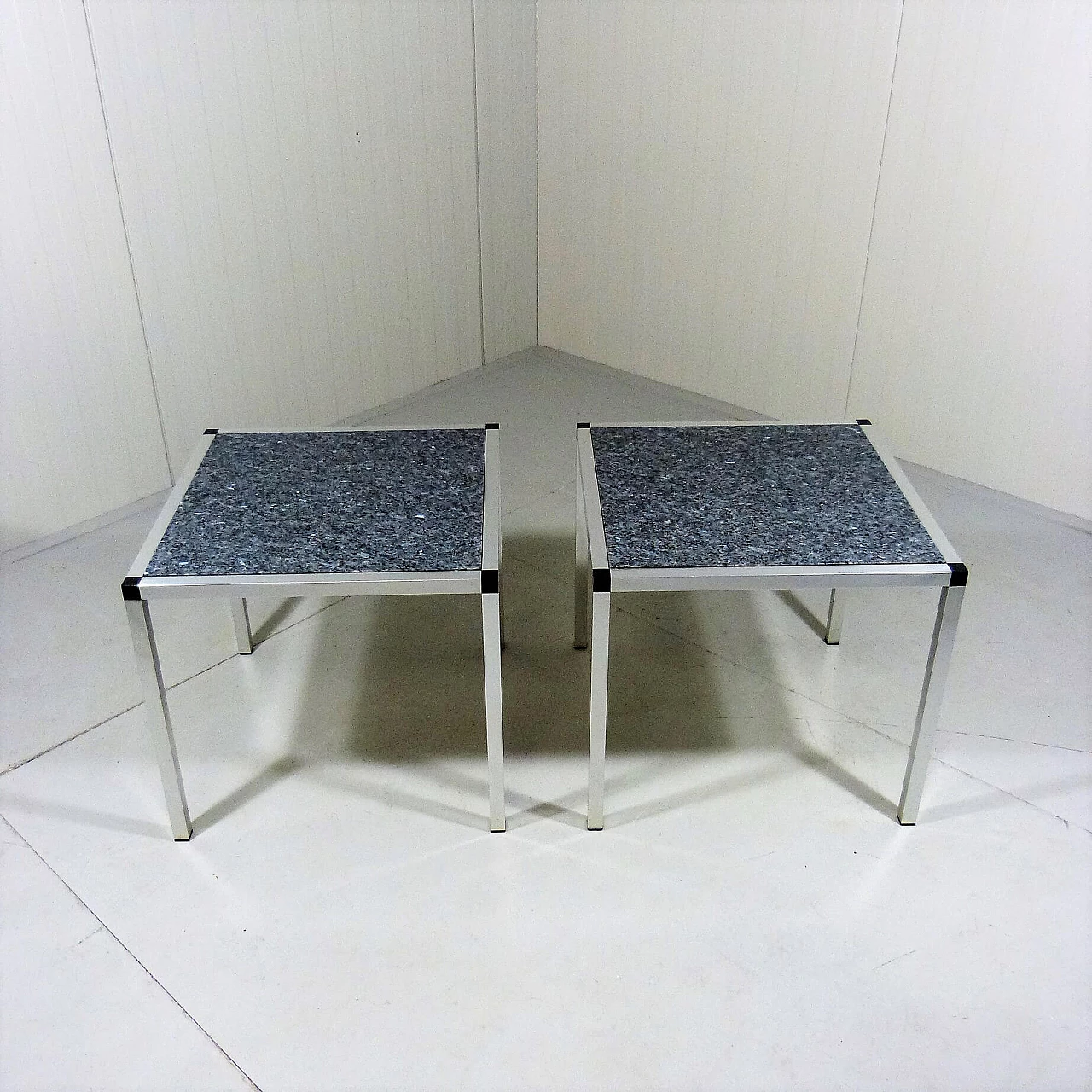 Pair of coffee tables with stainless steel frame and granite top, 1980s 2