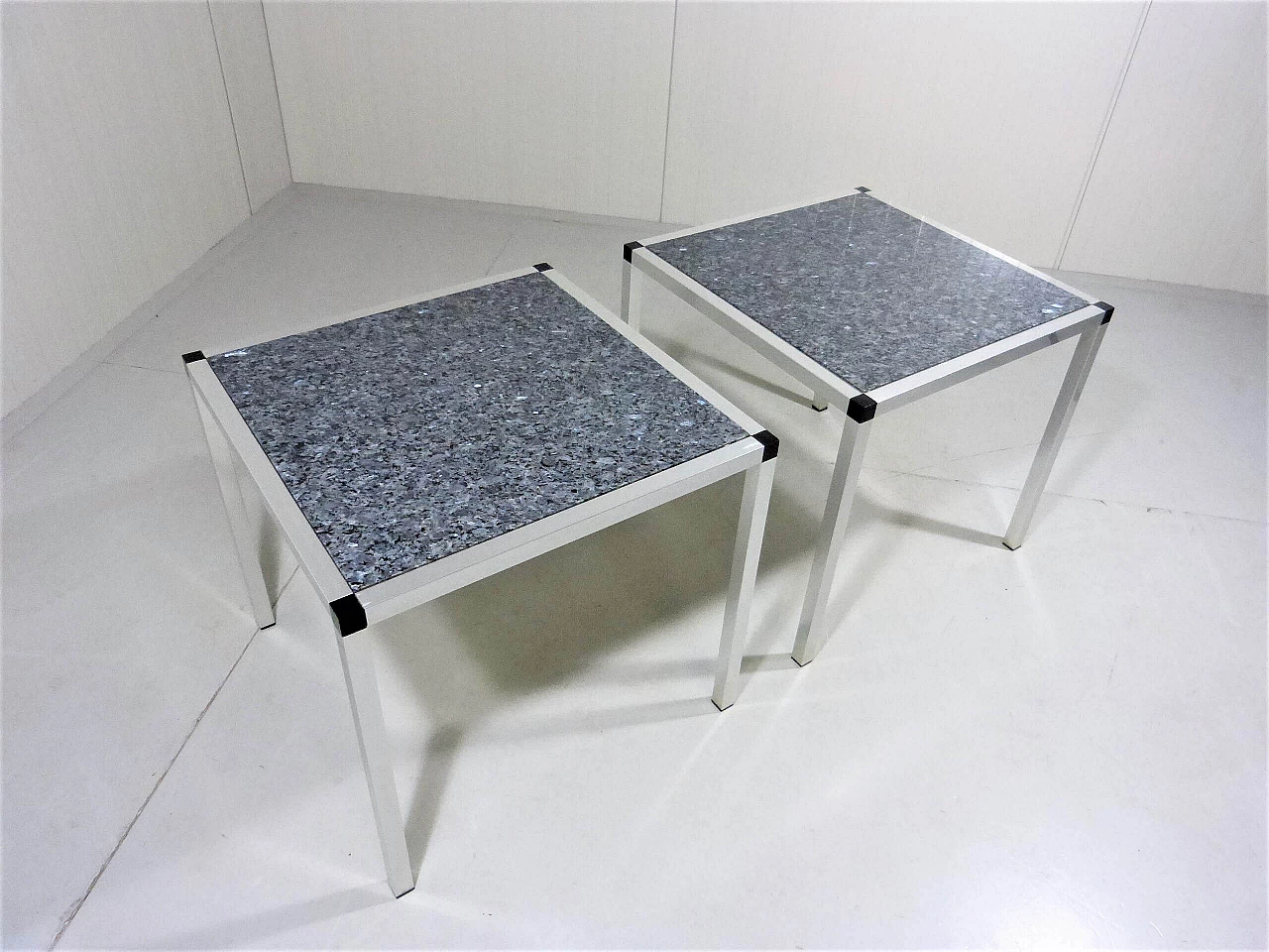 Pair of coffee tables with stainless steel frame and granite top, 1980s 3