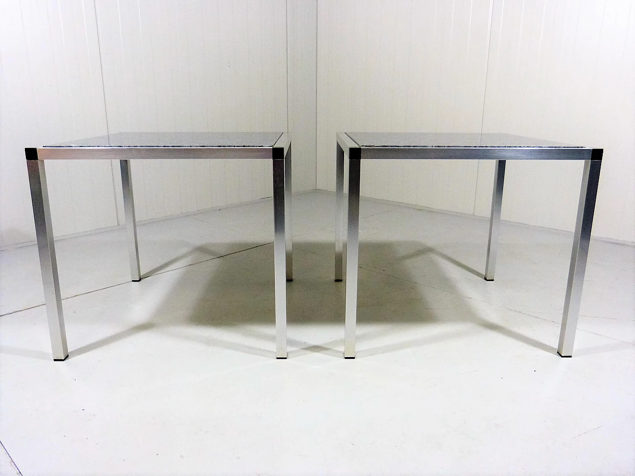 Pair of coffee tables with stainless steel frame and granite top, 1980s 4