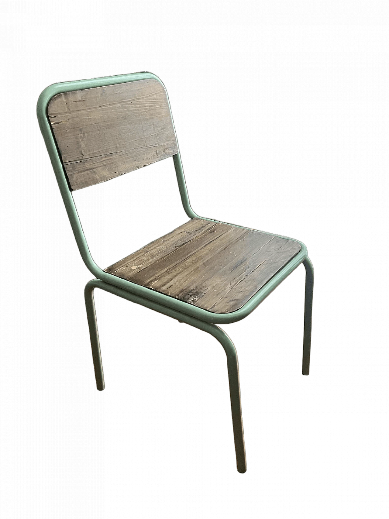 Wood and aqua green lacquered wrought iron chair 8