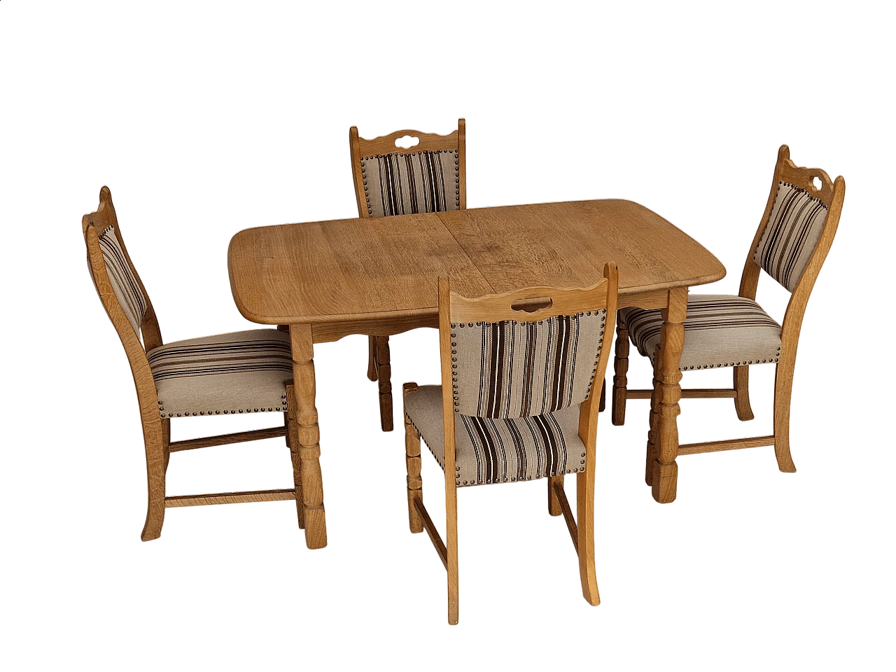 4 Sedie danesi in legno di quercia e lana con tavolo in rovere, anni '70 24