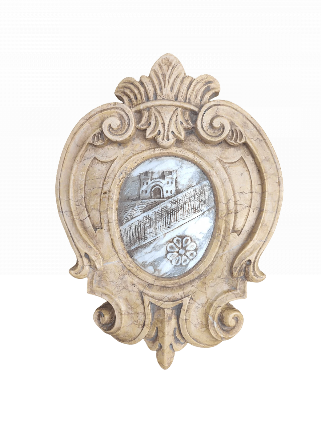 Yellow Nembro marble and Calacatta marble coat of arms, early 19th century 4