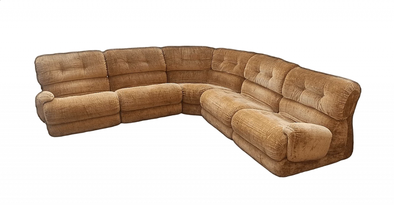 Six-seater modular sofa in velvet, 1970s 4