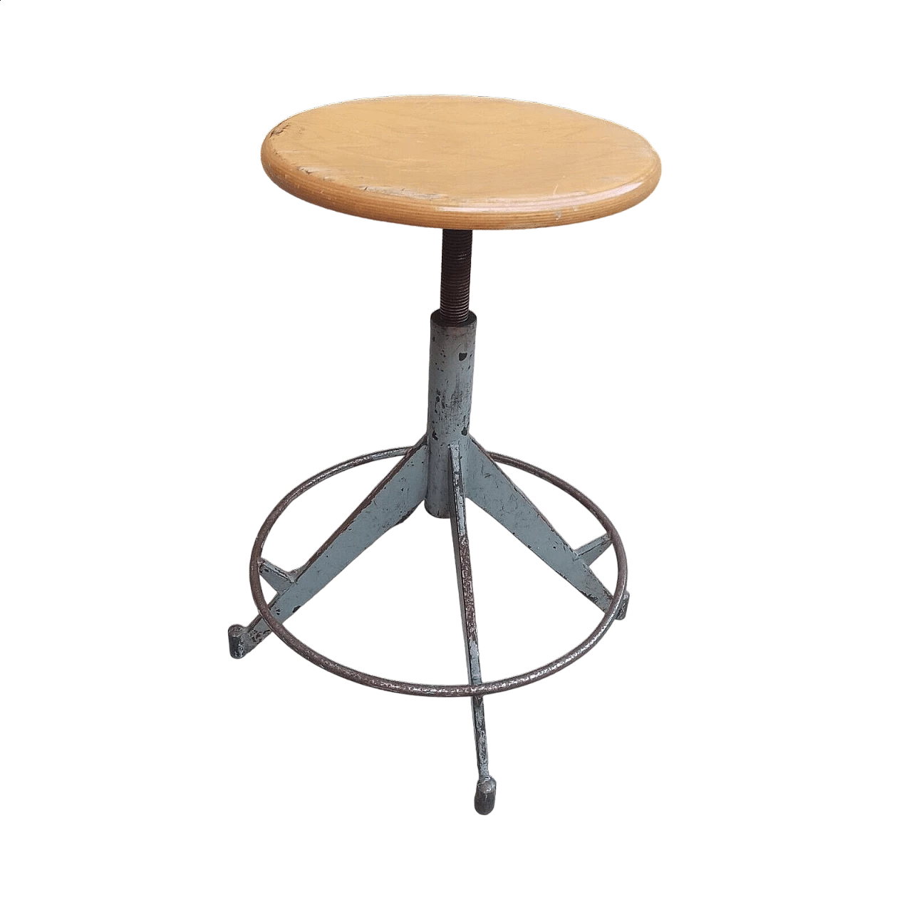 Iron and wood adjustable stool, early 20th century 4