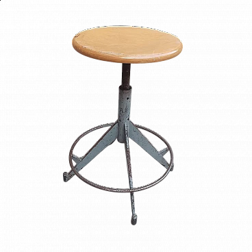 Iron and wood adjustable stool, early 20th century