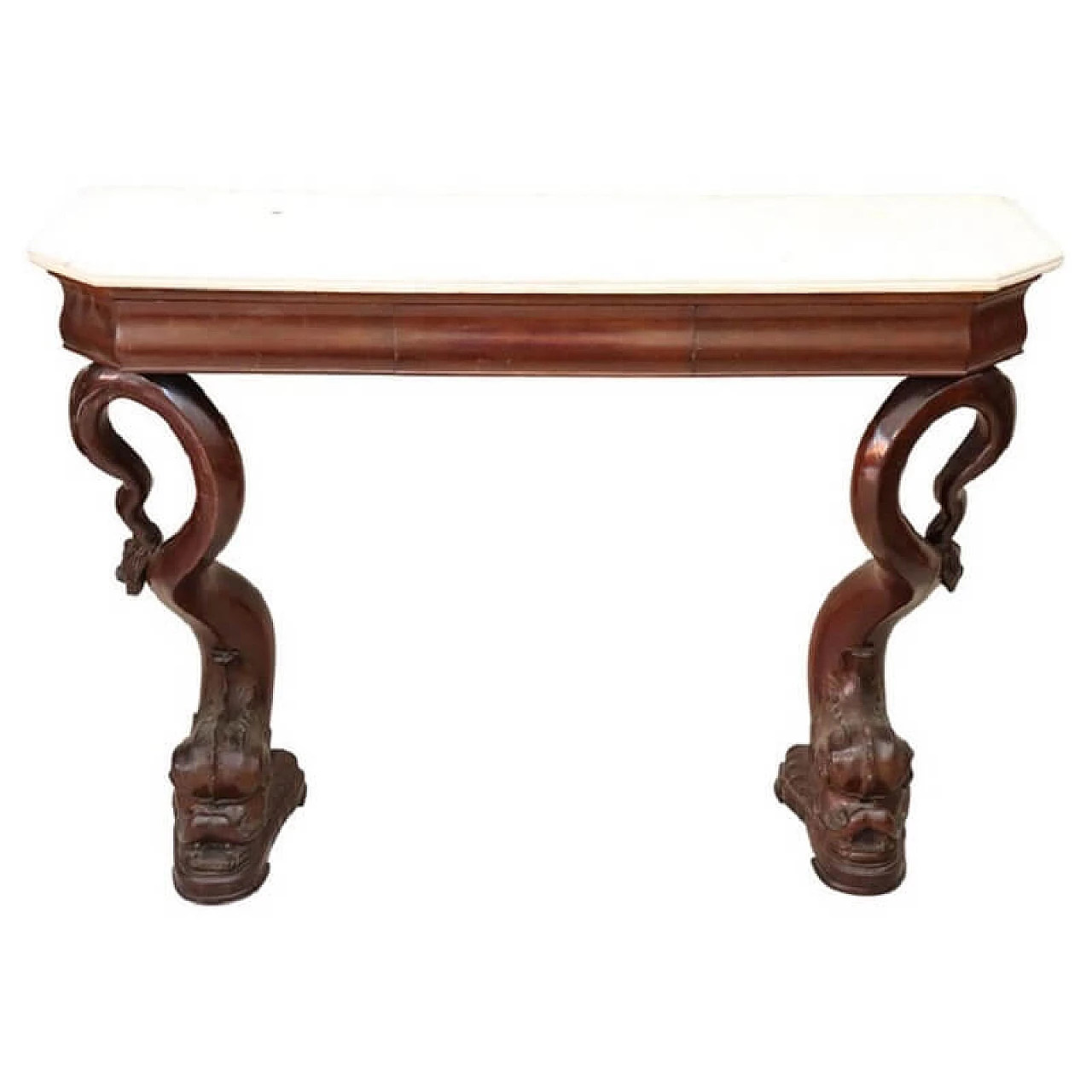 Carlo X console table in mahogany with marble top, early 19th century 1