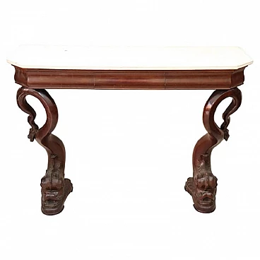 Carlo X console table in mahogany with marble top, early 19th century