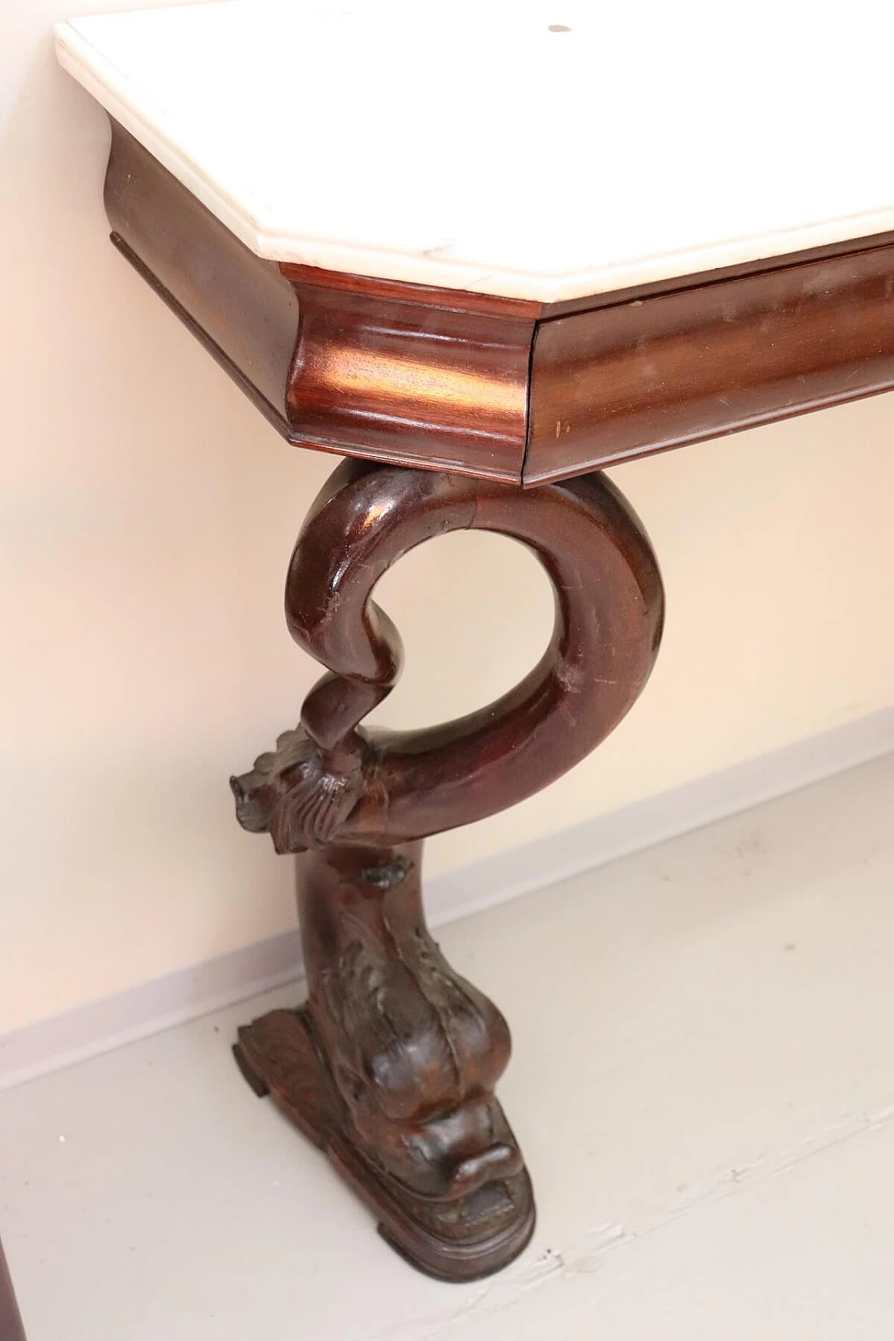 Carlo X console table in mahogany with marble top, early 19th century 10