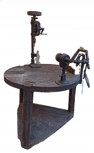 Workshop bench with vice, drill and grinding wheel, late 19th century