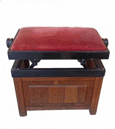 Art Deco adjustable solid oak stool, 1930s