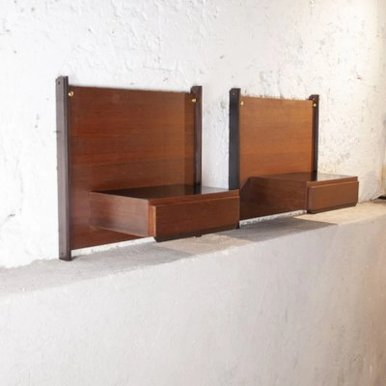 Pair of wall-mounted bedside tables with drawer attributed to Ico & Luisa Parisi, 1960s 2