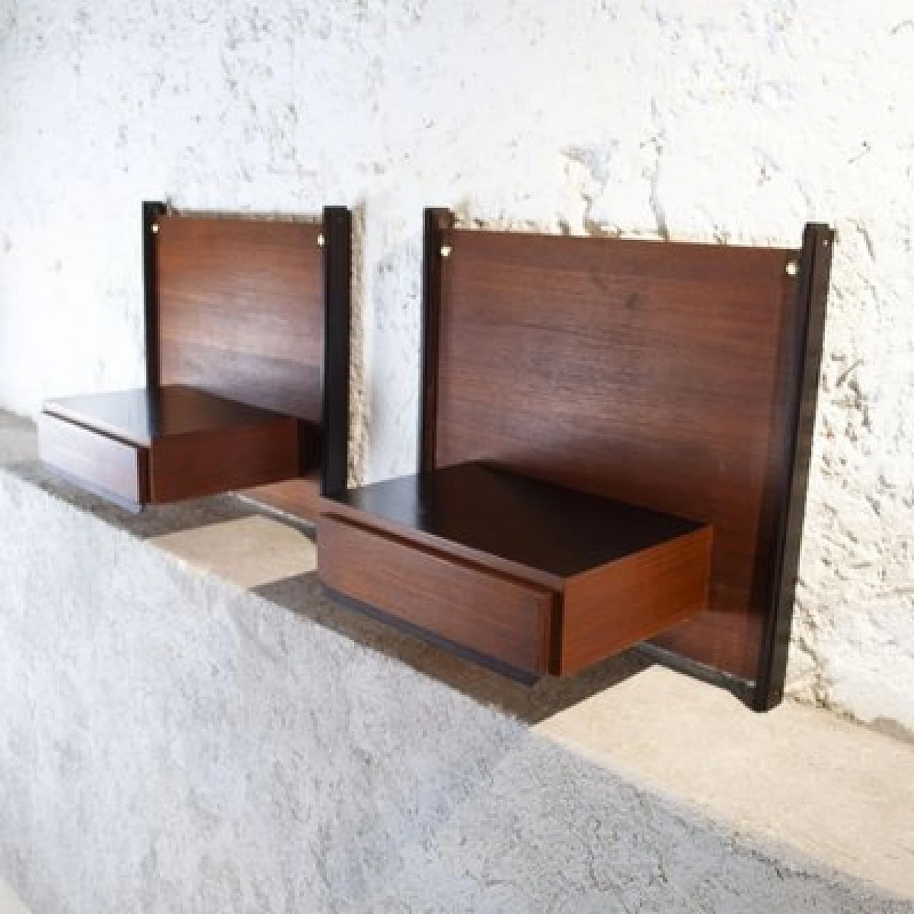 Pair of wall-mounted bedside tables with drawer attributed to Ico & Luisa Parisi, 1960s 9