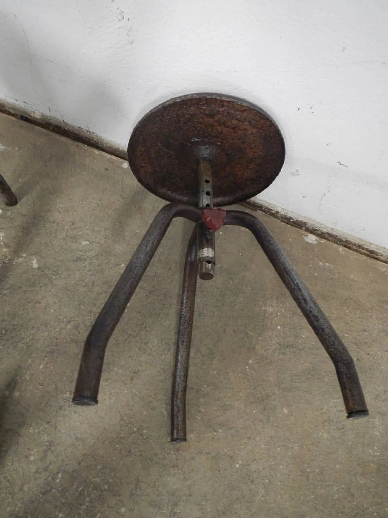 Three-legged adjustable iron stool, 1950s 5