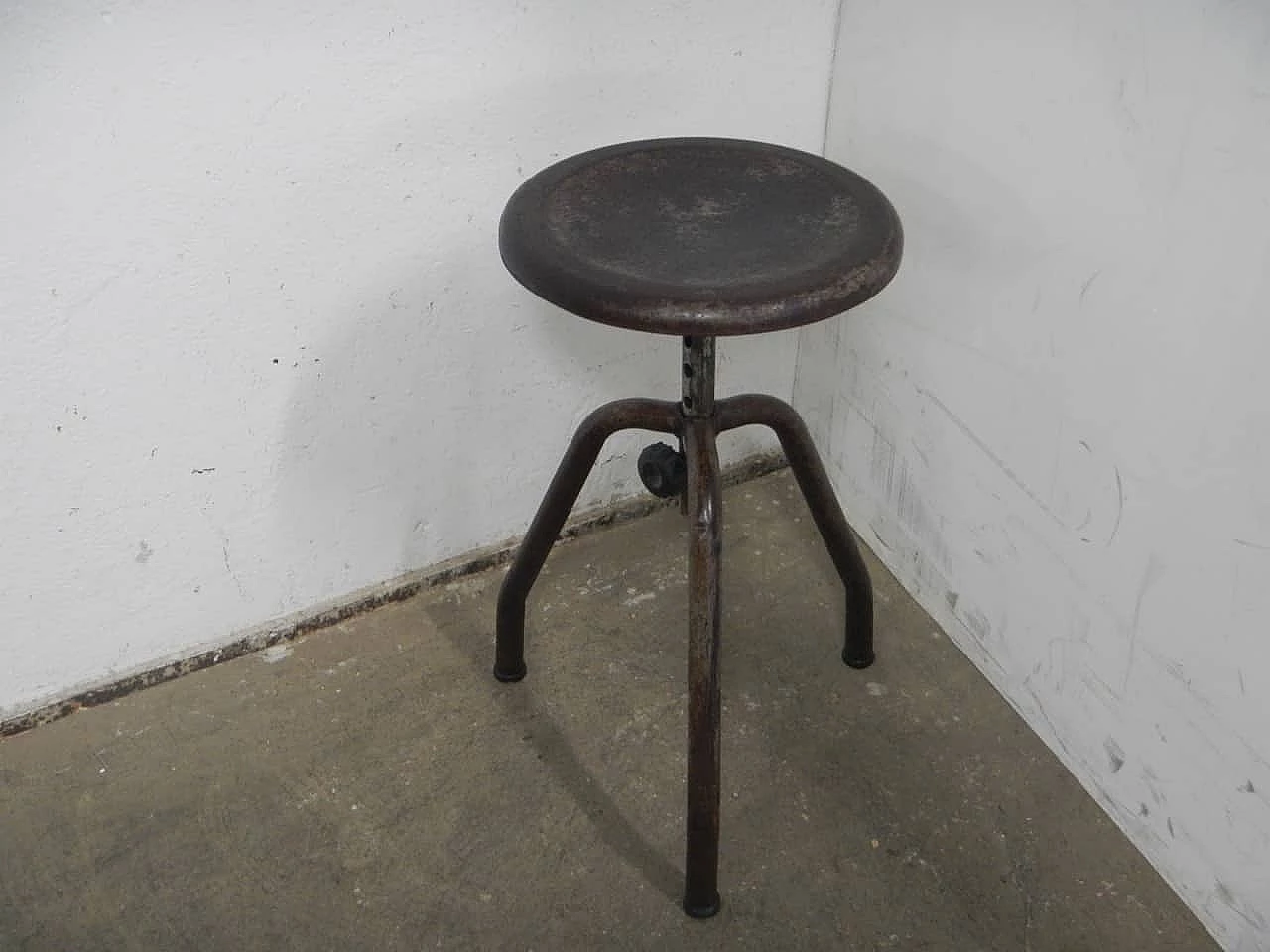 Iron workshop stool with three legs, 1950s 1