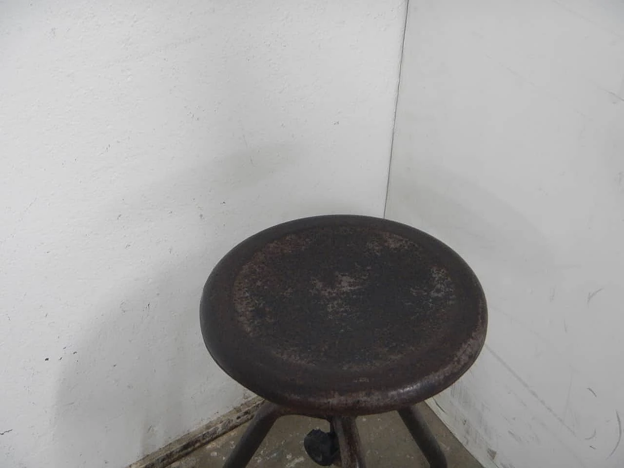 Iron workshop stool with three legs, 1950s 2