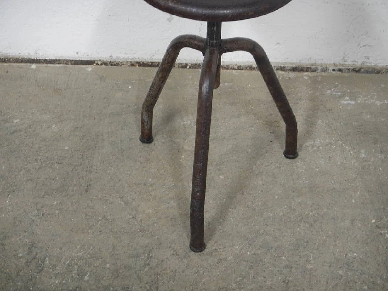 Iron workshop stool with three legs, 1950s 6