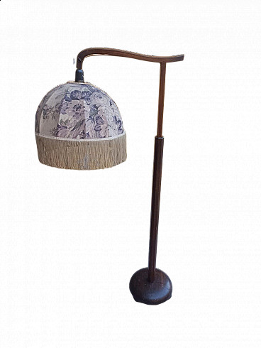 Wood floor lamp with fabric lampshade, early 20th century