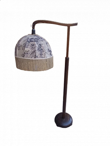 Wood floor lamp with fabric lampshade, early 20th century