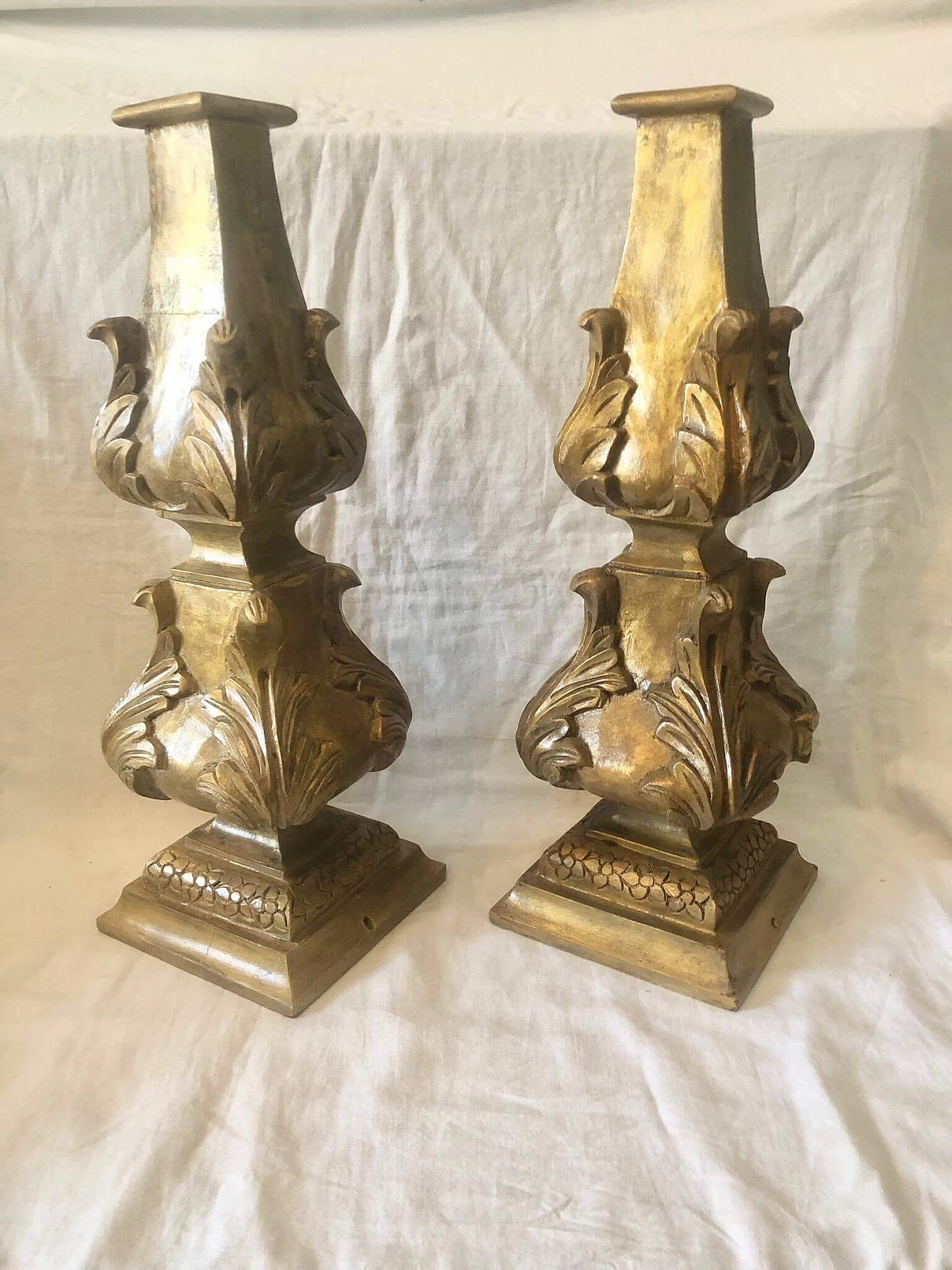 Pair of hand-carved wooden table lamp bases, 1940s 3
