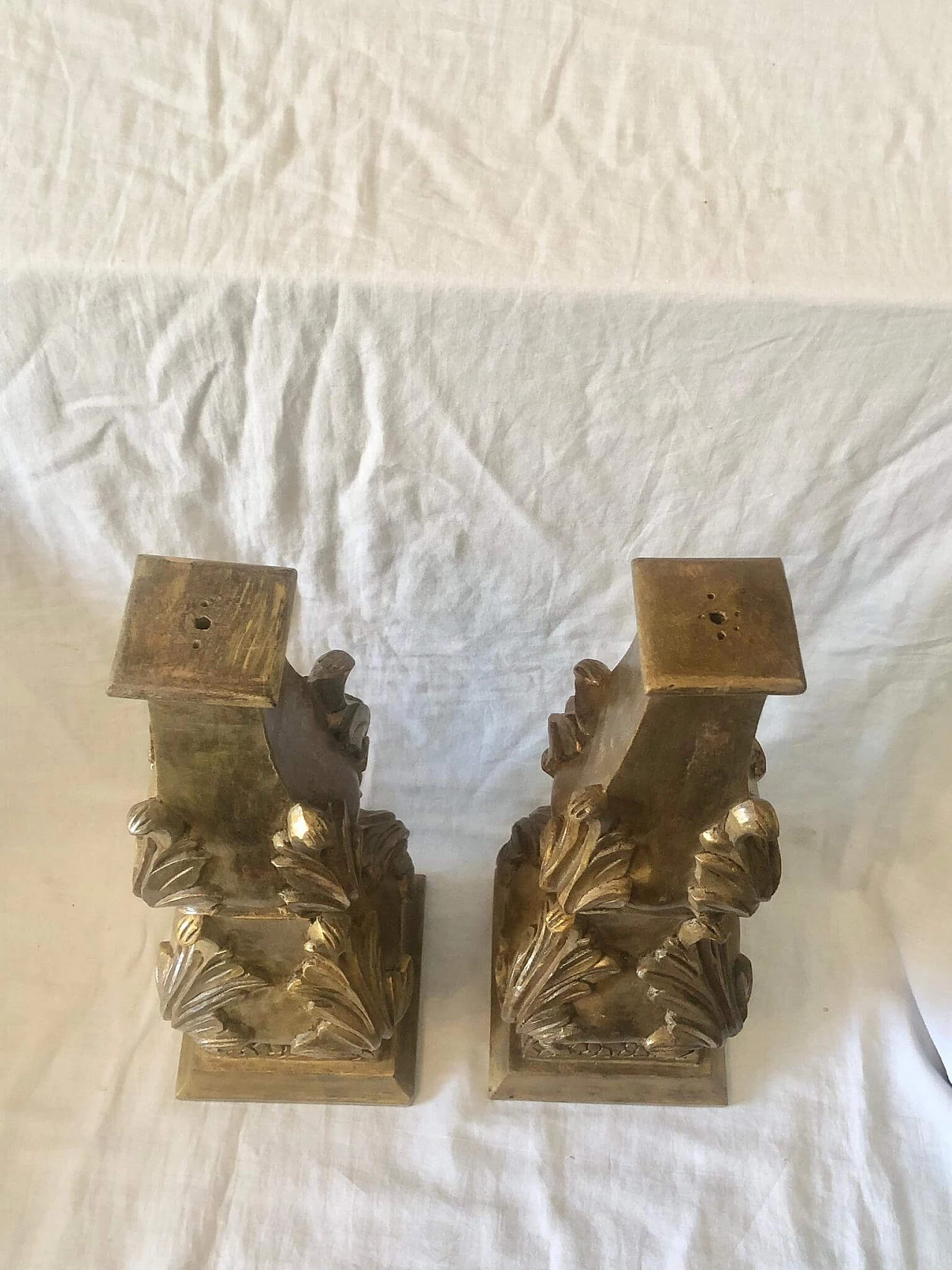 Pair of hand-carved wooden table lamp bases, 1940s 4