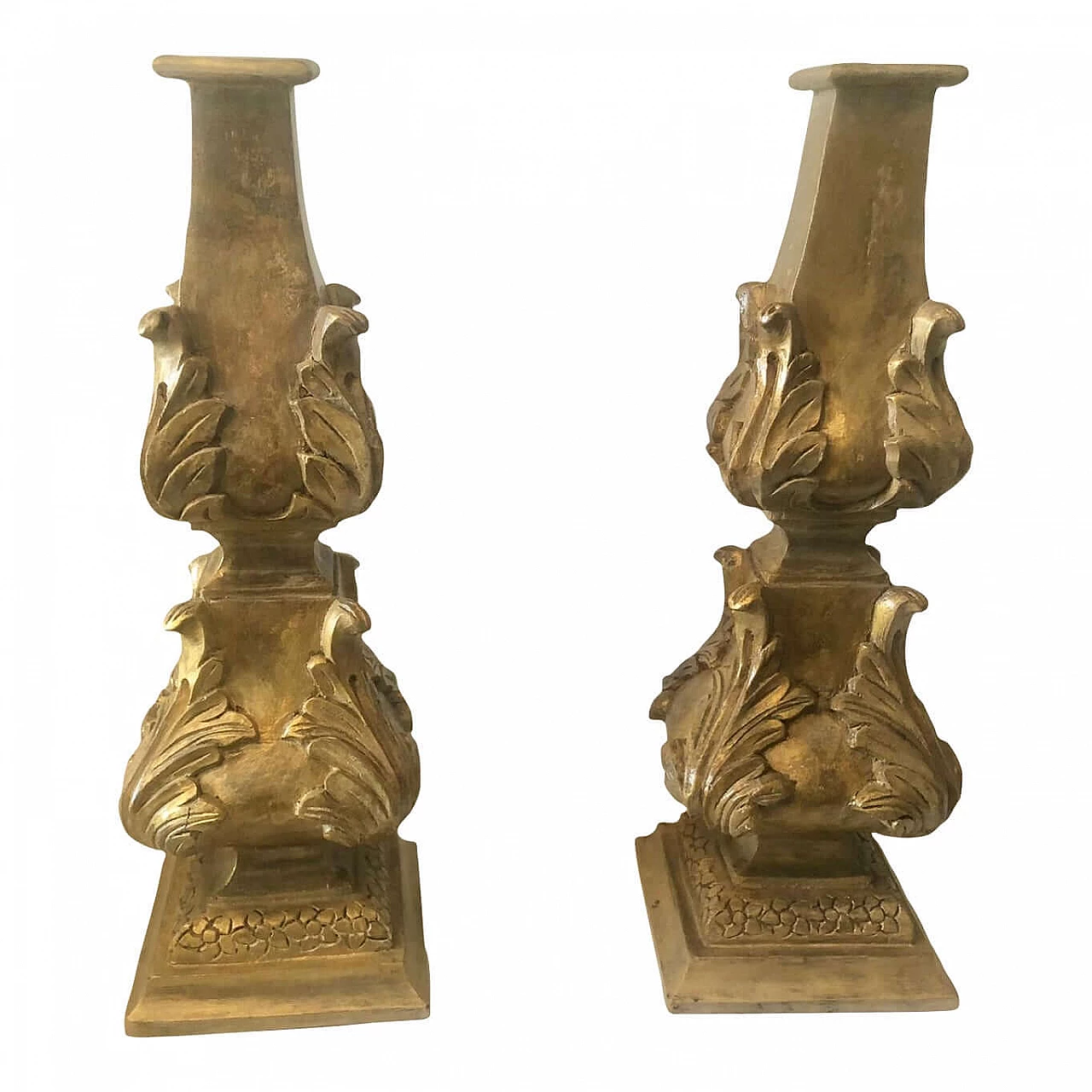 Pair of hand-carved wooden table lamp bases, 1940s 5