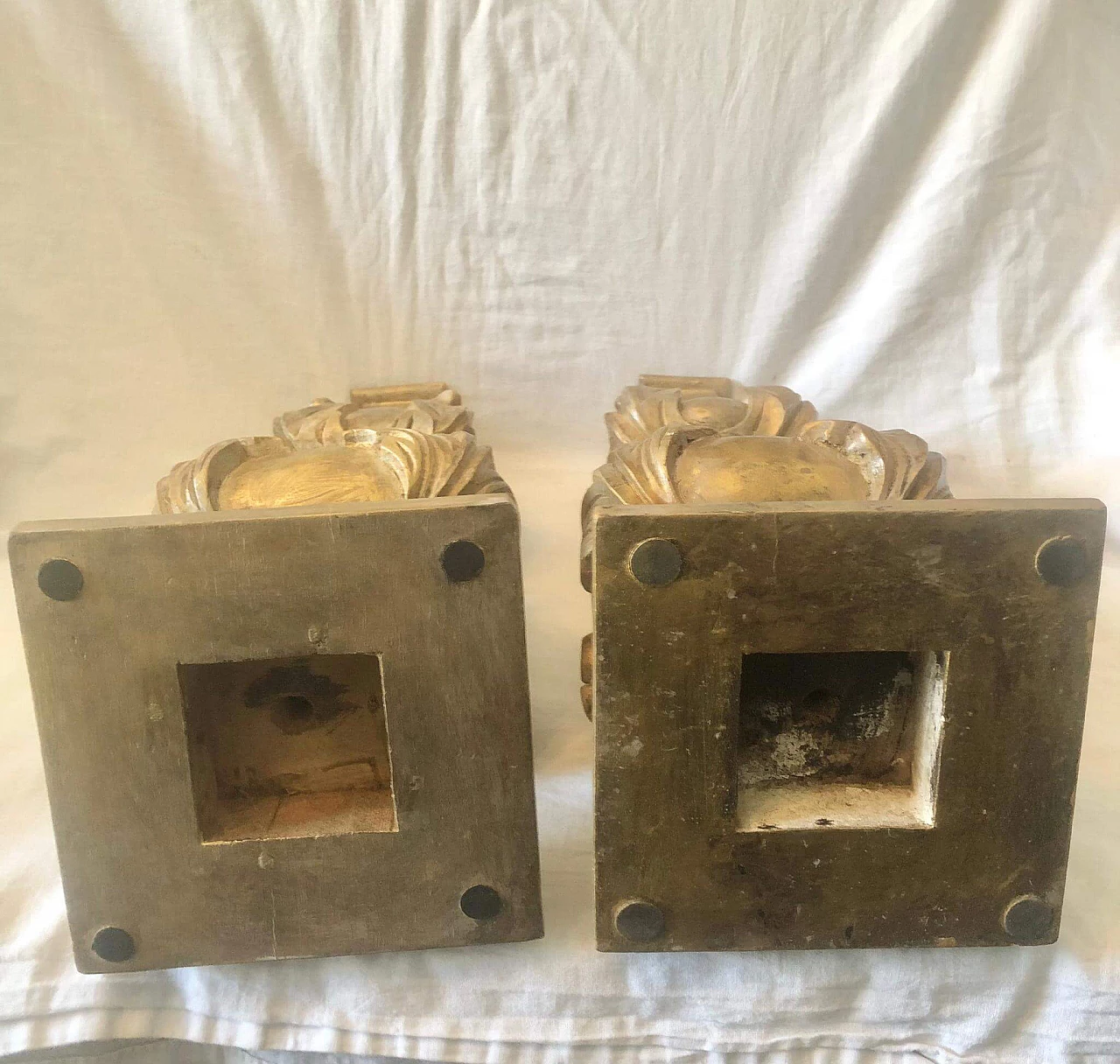 Pair of hand-carved wooden table lamp bases, 1940s 6