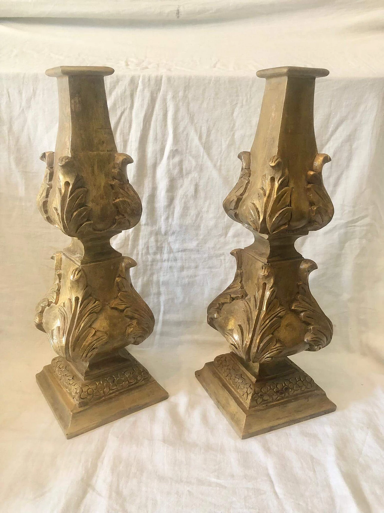 Pair of hand-carved wooden table lamp bases, 1940s 7