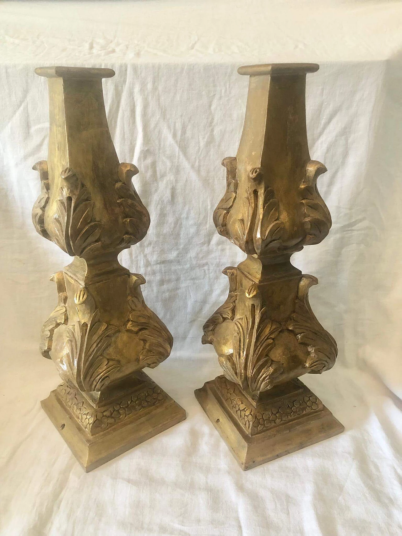 Coppia di base da lampade da tavolo in legno intagliato a mano, anni '40 8