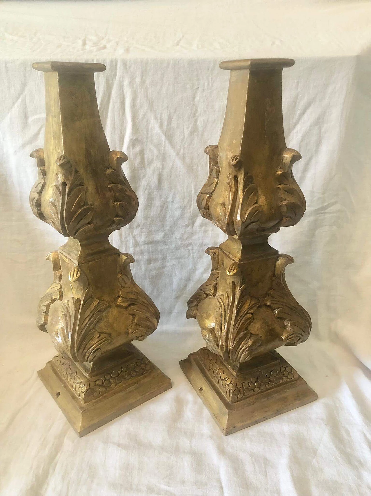 Pair of hand-carved wooden table lamp bases, 1940s 8