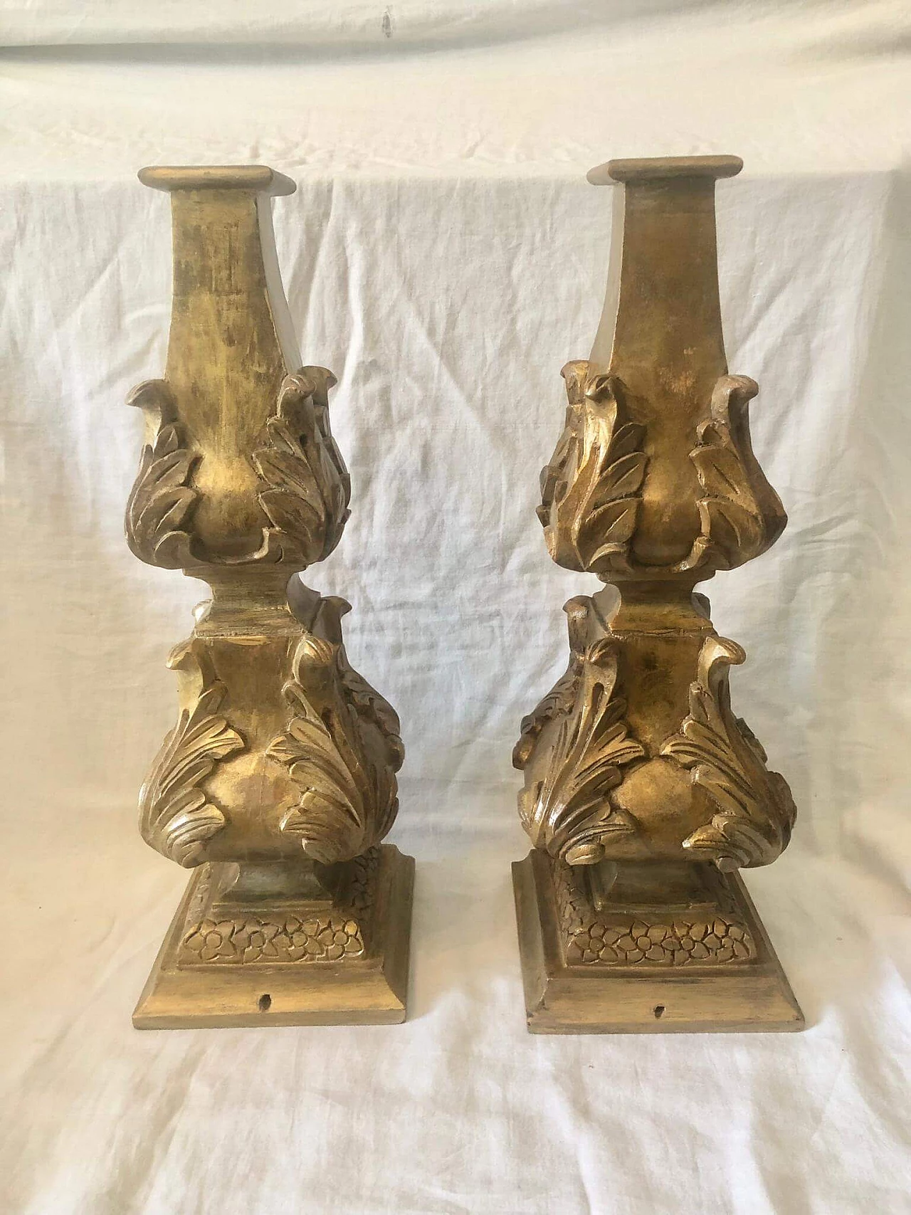 Pair of hand-carved wooden table lamp bases, 1940s 9