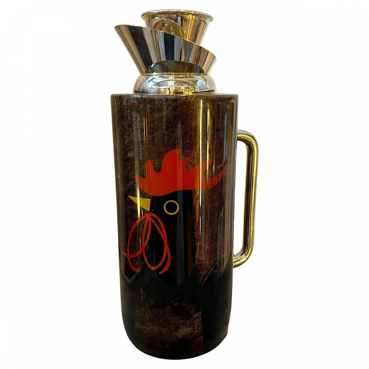 Caraffa thermos in ottone e pelle di capra marrone di di Aldo Tura, anni '50 1