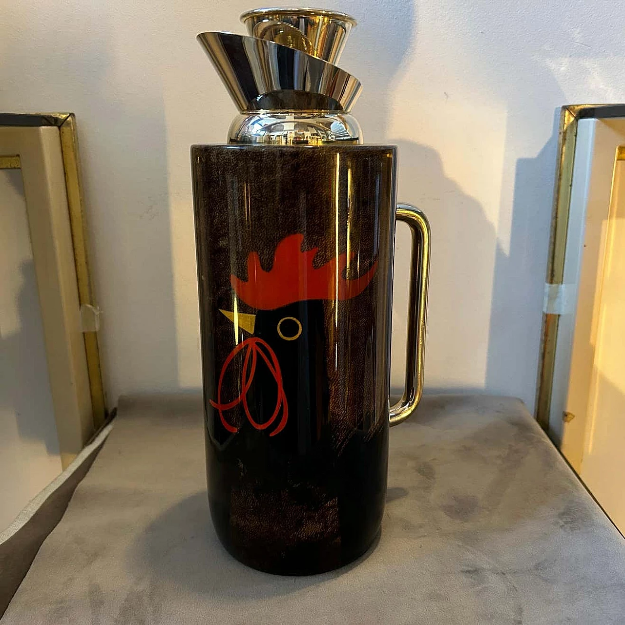 Caraffa thermos in ottone e pelle di capra marrone di di Aldo Tura, anni '50 7