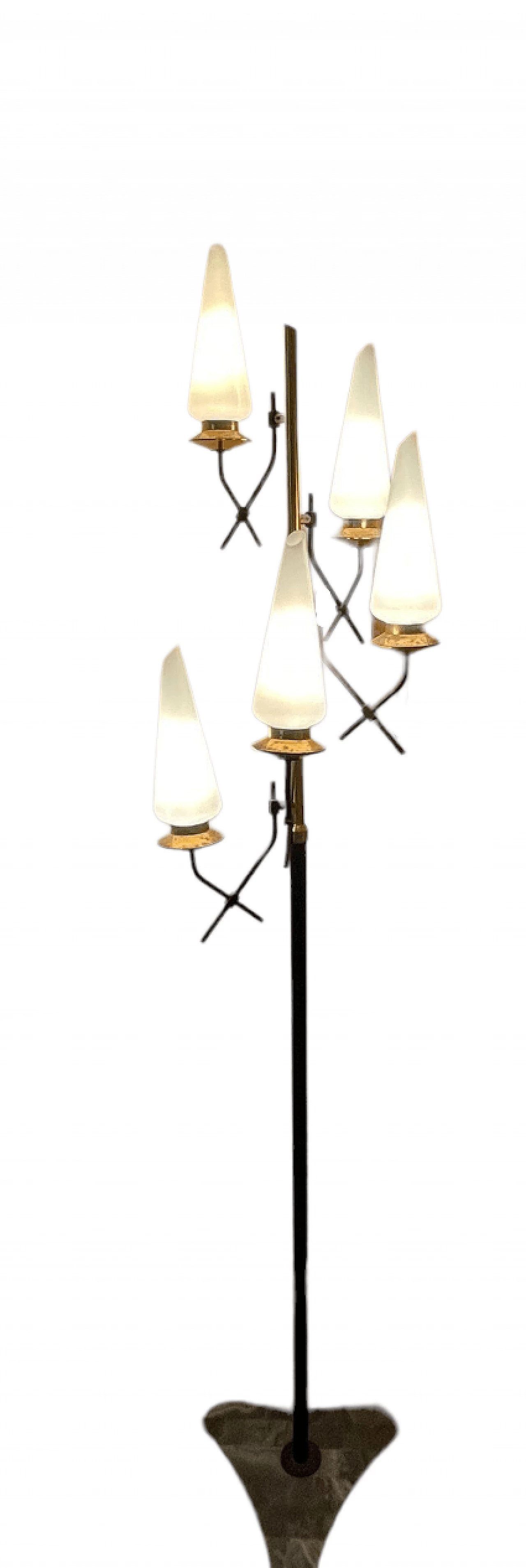 Five-light metal and glass floor lamp by Stilnovo, 1950s 4