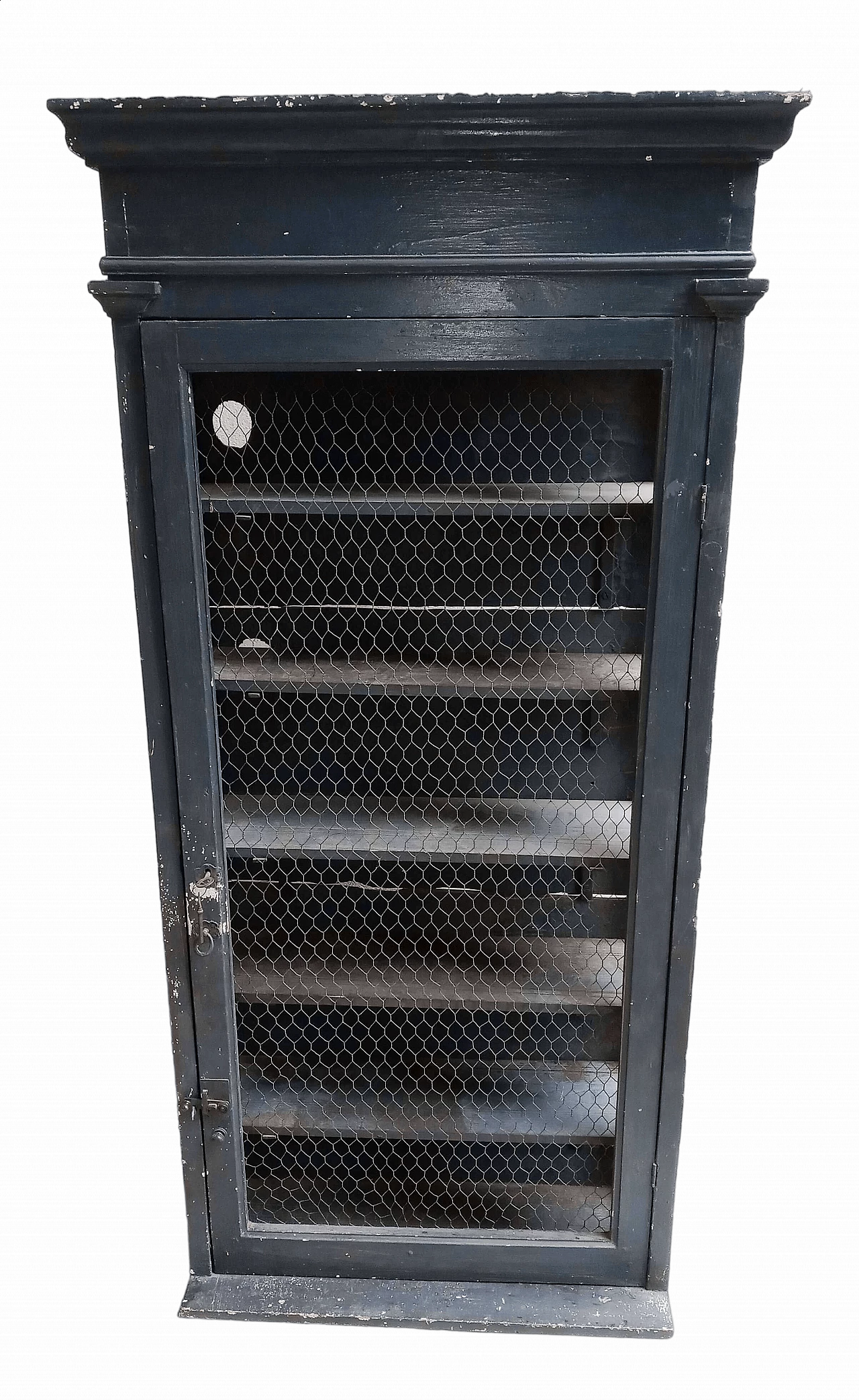 Black matte wood sideboard with metal mesh door, 1920s 15