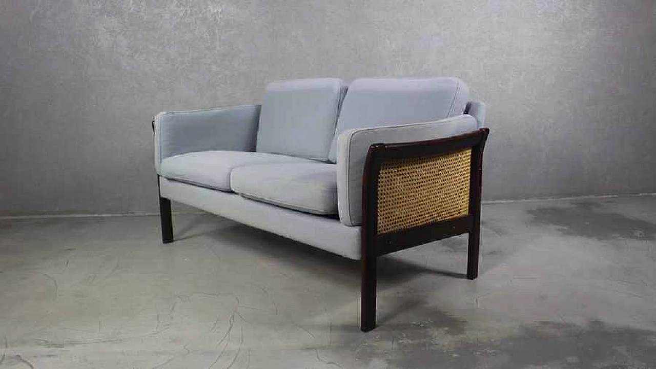 Danish rattan and stained wood sofa, 1970s 2